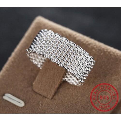 Wholesale Personality Fashion OL Woman Girl Party Wedding Gift Silver Weaving Wide 925 Sterling Silver Ring