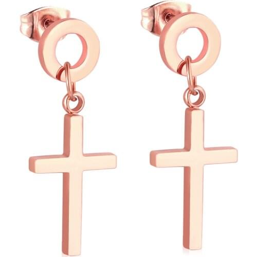 LUXUKISSKIDS Brincos Jewelry Korean Rose Gold Cross Drop Earring Sets Stainless Steel Dangle Earrings Set For Women kolczyki