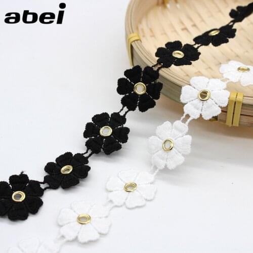 10Yards Beaded Eyelet Gold Metal Buttons Trimming Lace Ribbon Scrapbooking Applique Embellishment Sewing Renda Wedding Dress