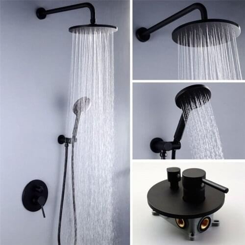 Brass Bathroom Shower Set In-Wall Rain Shower Faucet Wall or Ceiling Wall Mounted Shower Mixer 8-10" Shower Head with handheld