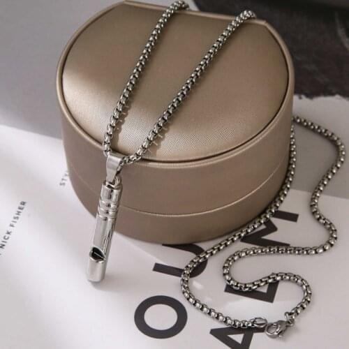 Mens Silver Color Whistle Pendant Necklace Emergency Survival Outdoor Hiking Camping Necklaces for Women Jewelry Gifts WC054
