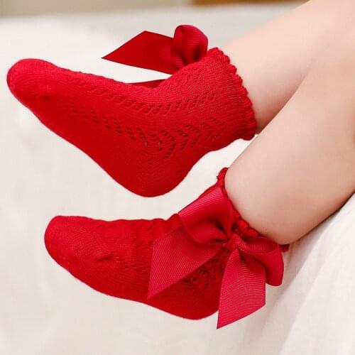 Socks Bow Summer Spring Mesh Newborn Baby Girls Kids for Christmas Hollow Cotton Sokken Princess Anti-slip Short Sox 0-5Y