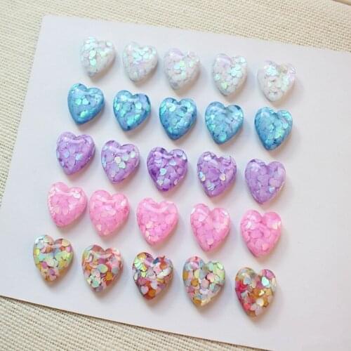 Newest 50pcs/lot color Sequin decoration cartoon hearts shape flatback resin beads diy jewelry earring/garment pendant accessory