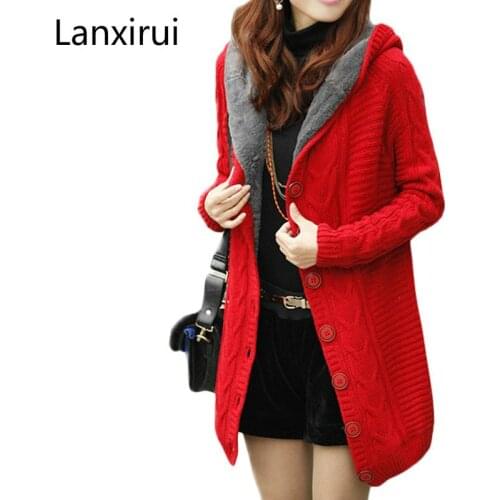 New Winter Hooded Cardigan Cashmere Sweater Women Coat Thick Warm Sueter Mujer Long Sleeve Knitted Cardigans Female Poncho