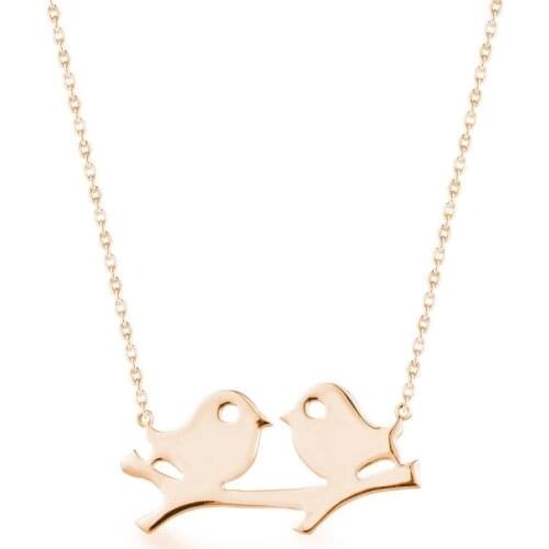 Personalized Double Birds Model Rose Women Necklaces Animal Style Pendant Women Thin Silver Chain Made in Turkey