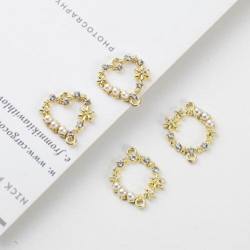 50PCS Gold Color Alloy Material Round/Heart shape Charm Flower Connector Pendant for DIY handmade Jewelry Making Wholesale