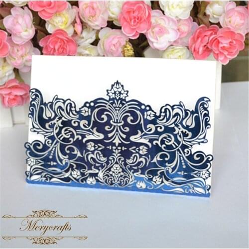 Luxury paper craft New design wholesale laser cut navy blue wedding invitation card