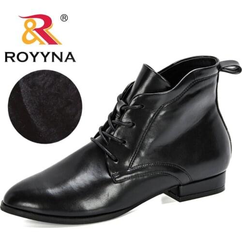 ROYYNA 2020 New Designers Trendy Low Heel Shiny Boots Round Toe Women Ankle Boots High Top Short Plush Footwear Zapatos De Mujer