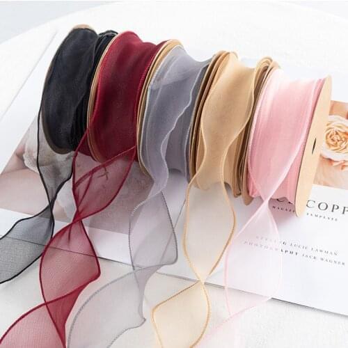 10yard/Lot 40mm Organza Ribbon Bow DIY Material Colorful Wave Silk Hair Ornament Gift Christmas Wedding