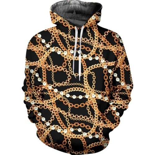 IFPD EU Size Baroque Style Hoodies Mens 3d Printed Crown Golden Chain Luxury Sweatshirts Women Plus Size Pullover Streetwear