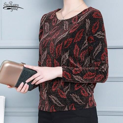 Floral Shine Womens Blouses Plus Size Glitter Shirt Tops Fall New Fashion Elegant Shiny Sequin Blouse Tunic Women Blouses 15799