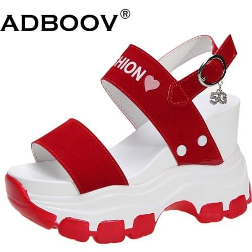 ADBOOV Platform Sandals Women 2021 New Summer Chunky High Heels Female Wedges Shoes for Women Fish Toe Red Sandalia Feminina