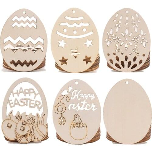 10pcs/bag Home Easter Wood Chips Hanging Ornaments Easter Decorations Wooden Pendants Rabbit Eggs DIY Handcraft Pasen