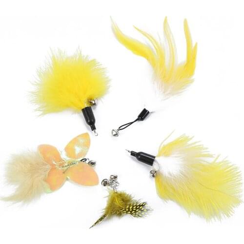 5PCS Cat Teaser Replacement Assorted Green Cat Feather Refill Cat Wand Refill Cat Funny Exercise Playing Without The Stick