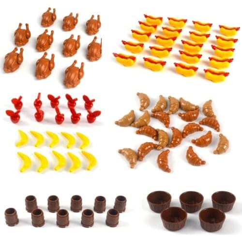 City Accessories Bricks DIY Building Blocks Food Chicken Pumpkin Fish Fruit eggs Hot Dog Pot Toy MOC Parts Compatible All Brands