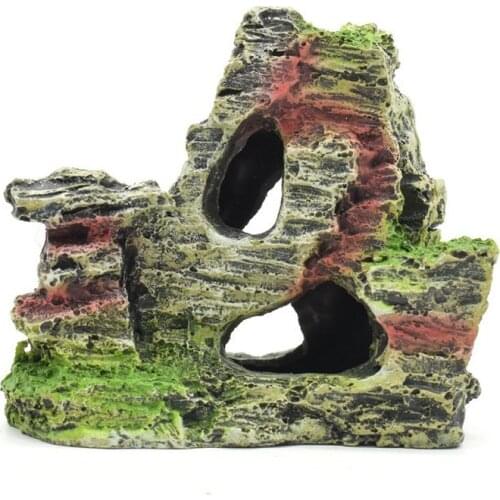 Artificial Moss Hiding Cave Mountain View Underwater Fish Tank Ornament Landscaping Craft Living Room Resin Aquarium Rockery