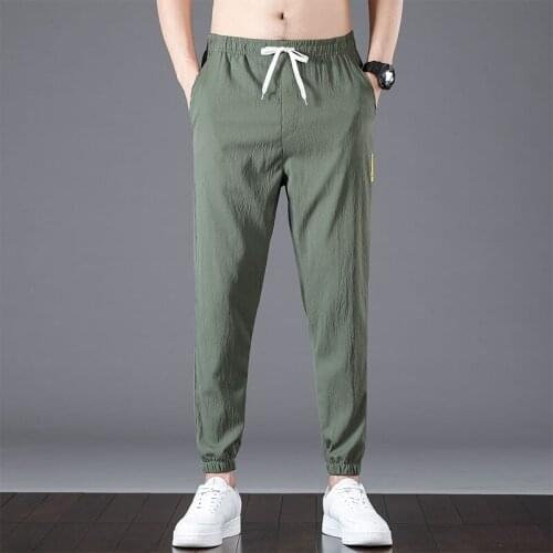 New Cotton Mens Harem Pants Summer Thin Simple Solid Color Drawstring Elastic Waist Streetwear Loose Breathable Cargo Trousers