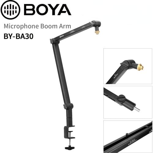BOYA BY-BA30 Microphone Boom Arm weighs up to 1kg for Professional Podcast Live Streaming Content Creation with C-Clamp Mount