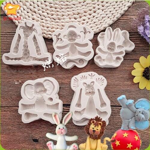 LXYY MouldTurn mold silicone rabbit lion elephant giraffe monkey three-dimensional cartoon animals mould dry Pace mold