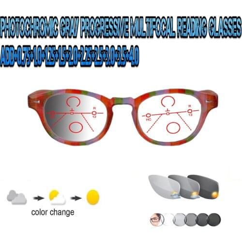 Photochromic Gray Progressive Multifocal Reading Glasses Men Women Ultralight Round+1.0 +1.5 +1.75 +2.0 +2.5 +3 +3.5 +4