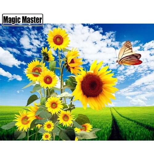 5D DIY Full Drill Diamond Mosaic Sunflower Scenery Diamond Embroidery Landscape Picture Of Rhinestones Home Decoration