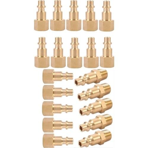 1/4 Inch Brass Air Hose Quick Connect Adapter,Air Coupler and Plug Kit,Air Compressor Fittings 10Pcs