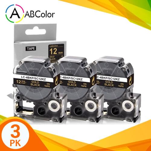 For Epson SC12KZ Tape 12mm LK-4BKP LC-4BKP Gold on Black Label Tape Printer Ribbon For For Epson King Jim Tepra Label Maker