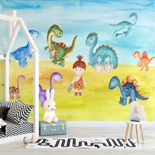 Milofi custom 3D wallpaper mural hand-painted cartoon dinosaur illustration background wall decoration painting wallpaper illust