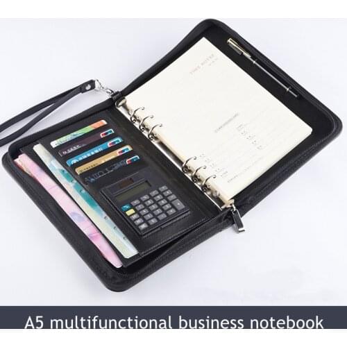 A5 Fashion Diary Notebook and Journal Binder Spiral with Calculator Zipper Bag Note Book Business Manager Folder Padfolio