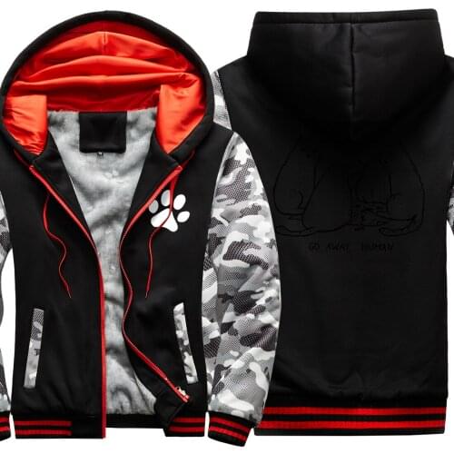 Cats Cartoon Camouflage Mens Raglan Thicken Jackets Keep Warm Hip Hop Clothing Harajuku Leisure Tops Hipster Long Sleeve Homme