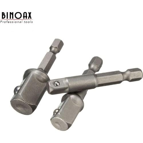 BINOAX 3pcs/lot Chrome Vanadium Steel Socket Adapter Set Hex Shank to 1/4" 3/8" 1/2" Extension Drill Bits Bar Hex Bit Set #ND40