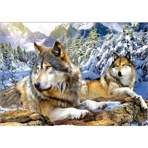 Embroidery Counted Cross Stitch Kits Needlework - Crafts 14 ct DMC Color DIY Arts Handmade Decor - Snow Wolves 3