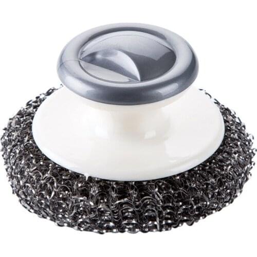 Stainless Steel Scourers with Plastic Handle Steel Wool Scrubber Pad Kitchen Bathroom Cleaning Brush for Dishes Pots Pans