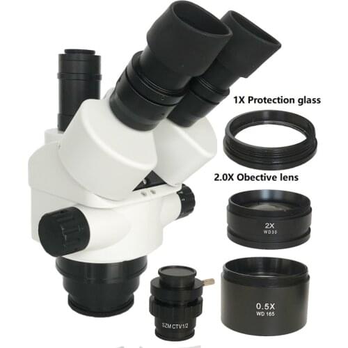 New Model 7X-45X Simul-Focal Trinocular Zoom Stereo Microscope Head 0.5X 2.0X 1X CTV1/2 adapter objective lens barlow eyepiece