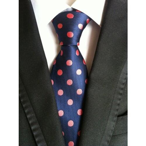 New Design Men Polka Dots Cravat Ties Navy Blue with Pink Spots