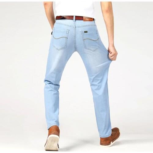 6 colors Solid color Thin section men trouses 2021summer Denim overalls,Straight Business pantalón hombre denim,jogger jeans men