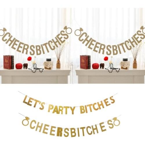 Party Pull Flowers LETS PARTY BITCHES Banner Gold Sparkly Glitter Letters Photo Backdrop Bachelorette Party Flag Banner Decor