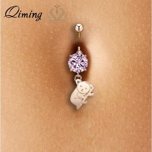 QIMING Australia Cute Koala Sexy Piercing Belly Button Rings Animal Charm Pink Zircon Fashion Body Jewelry fashion Belly Ring