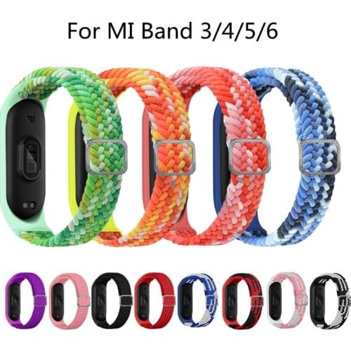 For Mi Band 6 5 4 3 Strap Bracelet Nylon Braided Multicolor Sport Solo Loop Smart Xiaomi Fitness Wristwatch