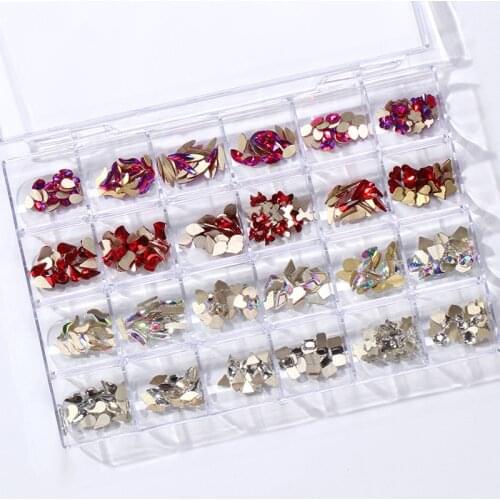 Swarovsky 480Pcs 3D Charm Colorful Multi-size Mixed Shape Crystal Jewelry Nail Art AB Flat Rhinestones DIY Manicure Decoration