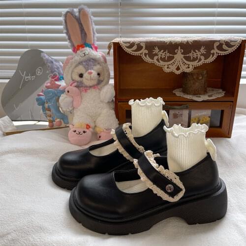 Apanzu Women Uniform Shoes Spring Autumn Sweet Ruffles Lolita Shoes JK Round Toe Female School Students Platform leather Shoes