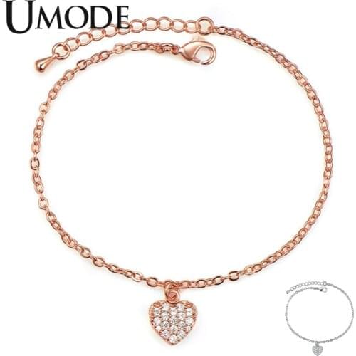 UMODE New Classic Heart CZ Crystal Bracelets for Women White&Rose Gold Link Chain Pave Zircon Bracelet Jewelry Gift AUB0157