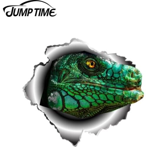 Jump Time 13cm x 11.7cm Iguana Reptile Lizard Vinyl Sticker Torn Metal Bumper Decal Funny Car Stickers Window 3D Car Styling