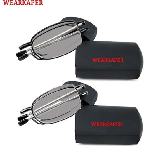 WEARKAPER Mini Transition Sun Photochromic Read Glasses Quality Foldable Reader Folding Reading Glasses Women Men With Case1-3.5