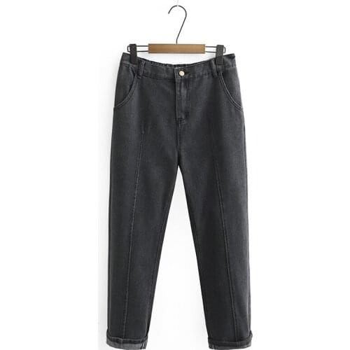 Plus Size XL-4XL Black Grey Women Jeans Casual Slim Elastic Waist Long Denim Pants