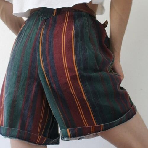 2021 Spring Loose Short Pants With Pocket Women Clothes Streetwear Short New Summer Vintage Striped High Street Colorful Shorts