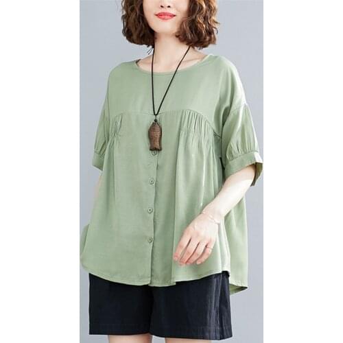Oversized Women Loose Casual Blouses Shirts New Arrival 2021 Summer Simple Style O-neck Solid Color Female Cotton Tops S2858