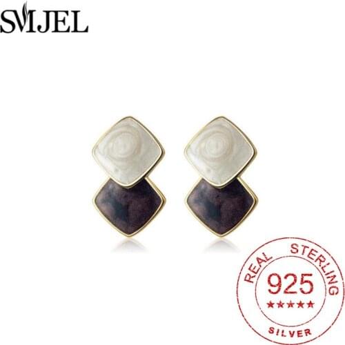 100% 925 Sterling Silver Classic Square Stud Earrings 2020 Rhombus Simple Korean Earring For Women Valentines Day Gifts