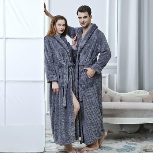 167 Winter Coral fleece Long Thick Warm Absorbent Terry Bath Robe Kimono Men Waffle Towel Bathrobe Sleepwear Women Dressing Gown