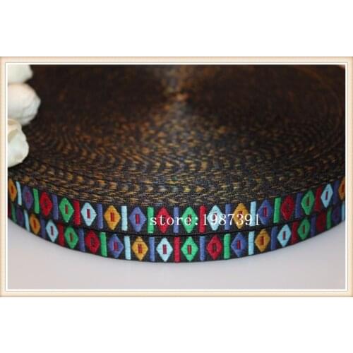 20yards/lots wide 1.3cm Woven Jacquard Ribbon Geometric pattern black background LS-5332